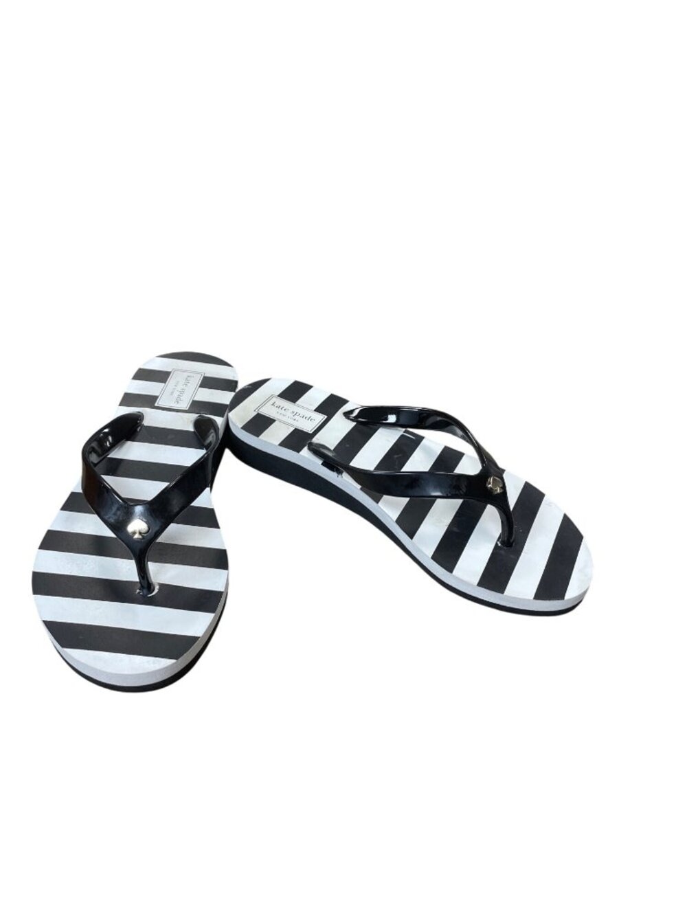 Kate Spade womens thong man made black white striped sandals sz 7M SKU 10-580
